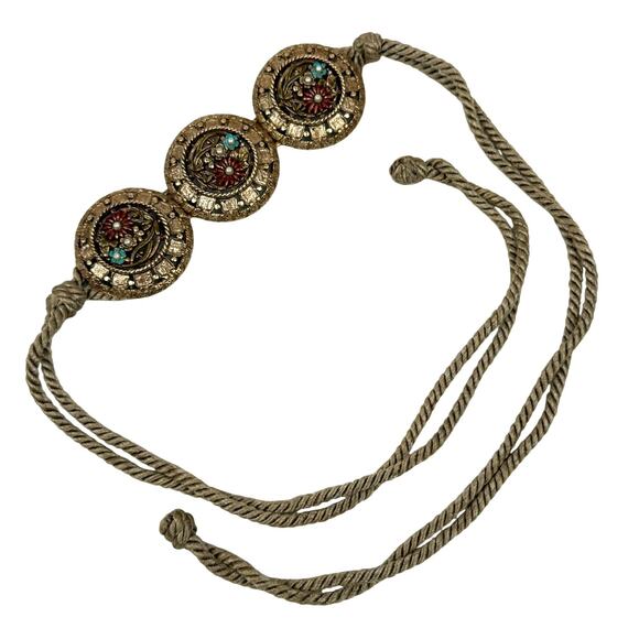 Vintage Boho Medallion Rope Belt Gold Tone Adjustable Tie Festival Summer main image 7